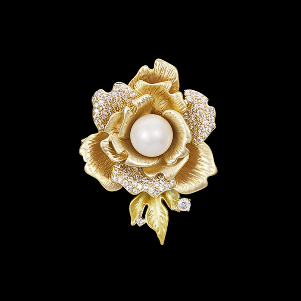 AVELIA Gold Pearl Rose Brooch