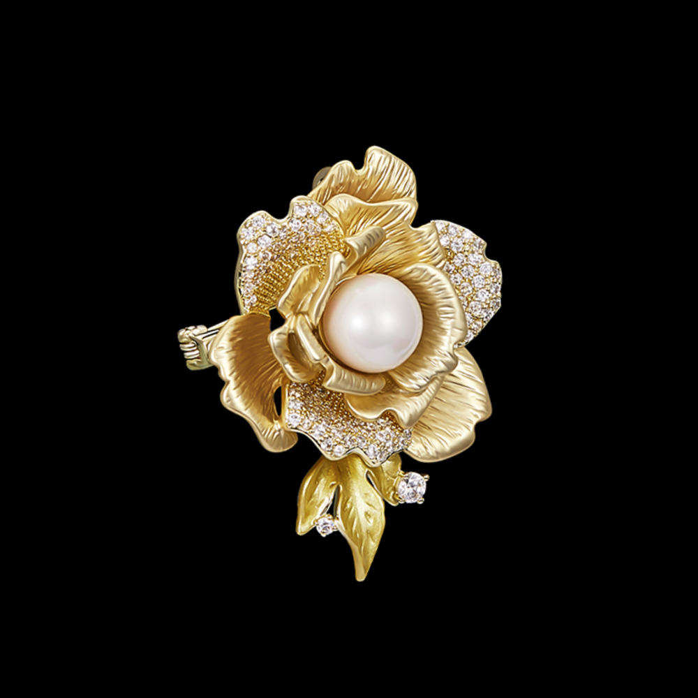 AVELIA Gold Pearl Rose Brooch