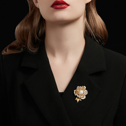 AVELIA Gold Pearl Rose Brooch