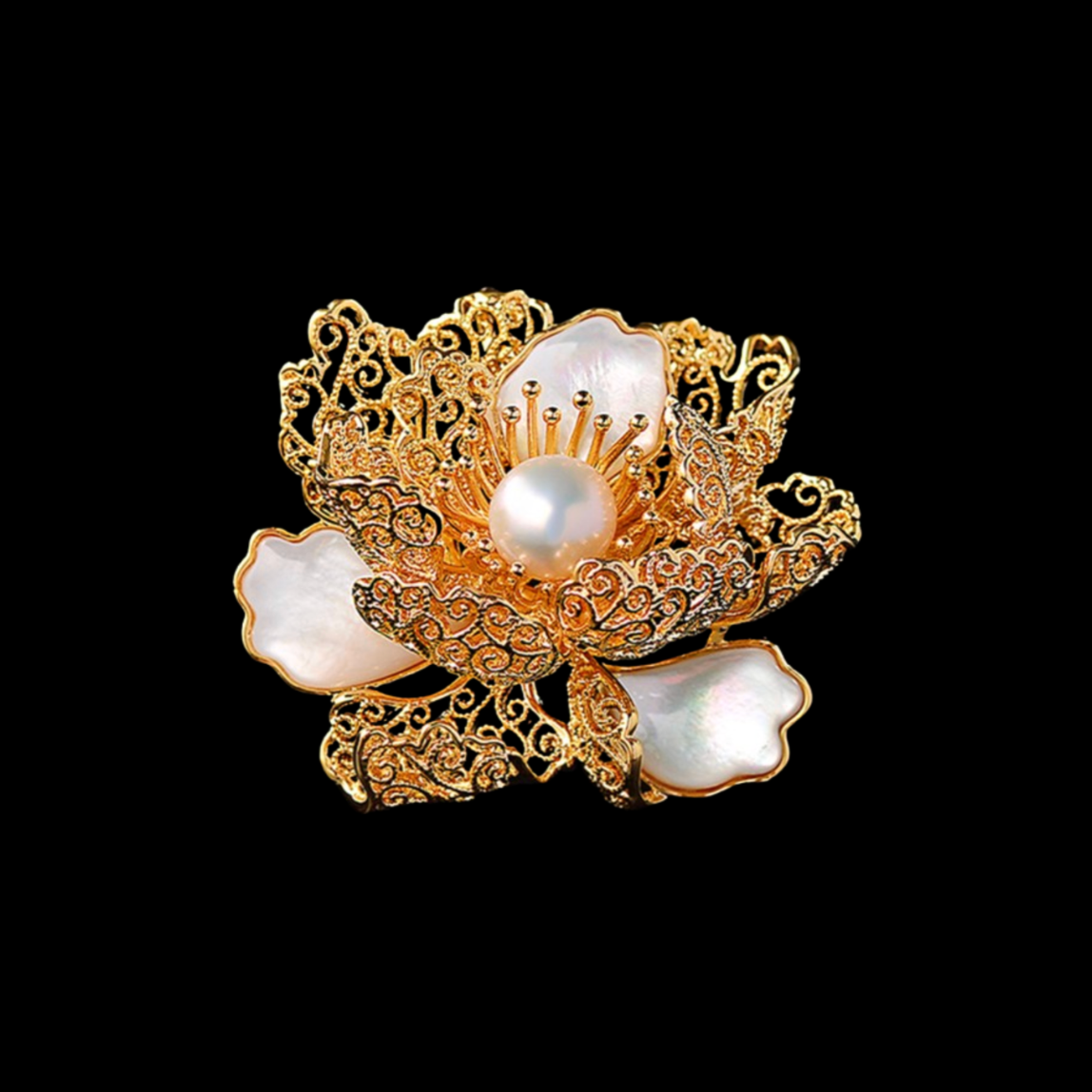AVELIA Golden Lace Vintage Peony Brooch