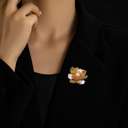 AVELIA Golden Lace Vintage Peony Brooch