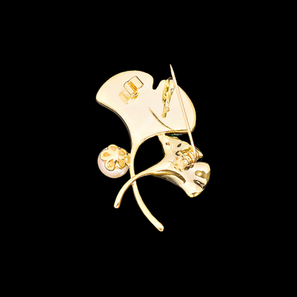 AVELIA Golden Twin Ginkgo Pearl Brooch