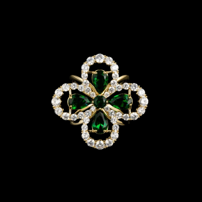 AVELIA Green Crystal Four Leaf Clover Scarf Ring