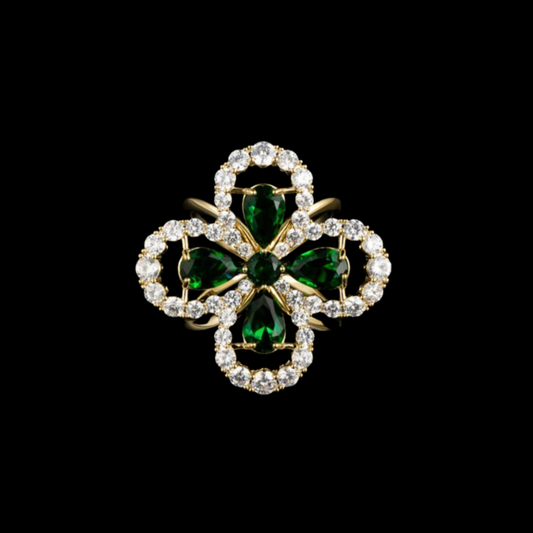 AVELIA Green Crystal Four Leaf Clover Scarf Ring