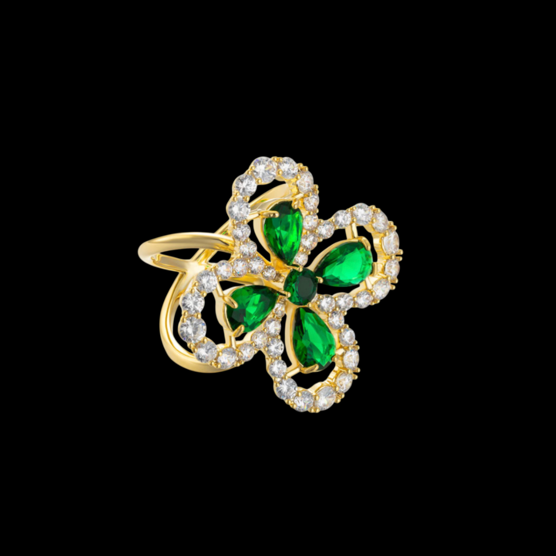 AVELIA Green Crystal Four Leaf Clover Scarf Ring