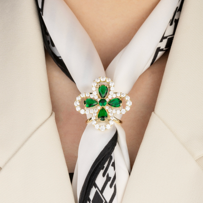 AVELIA Green Crystal Four Leaf Clover Scarf Ring