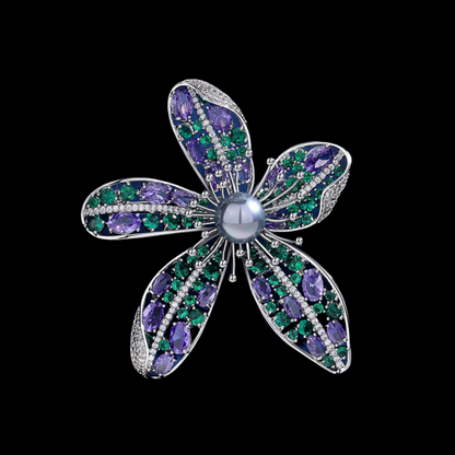 AVELIA Midnight Violet Crystal Flower Brooch