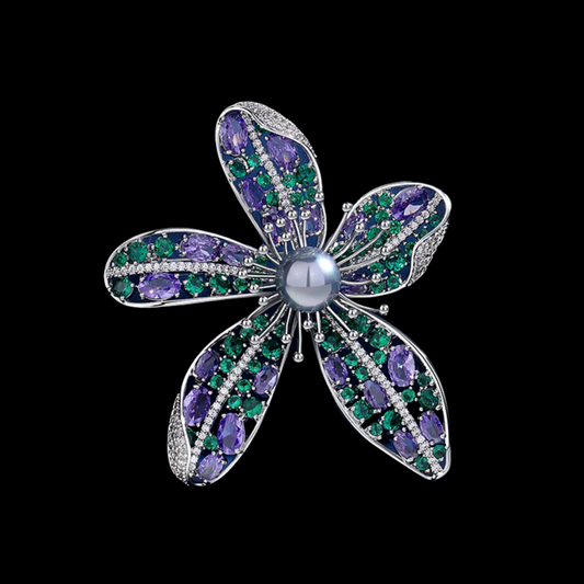 AVELIA Midnight Violet Crystal Flower Brooch