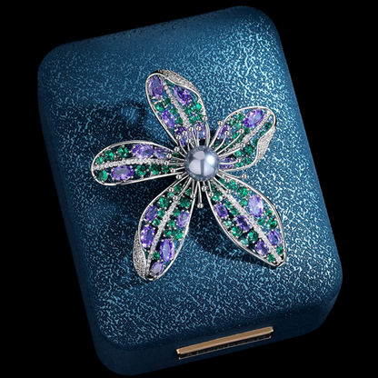 AVELIA Midnight Violet Crystal Flower Brooch
