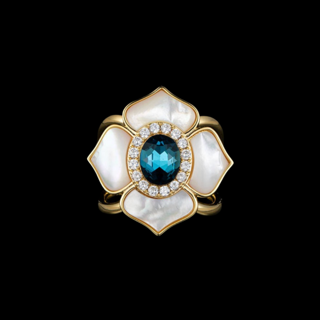 AVELIA Mother of Pearl Blue Crystal Flower Scarf Ring