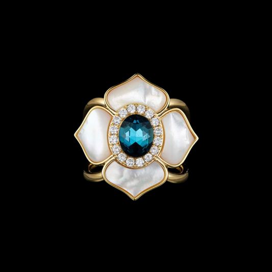 AVELIA Mother of Pearl Blue Crystal Flower Scarf Ring