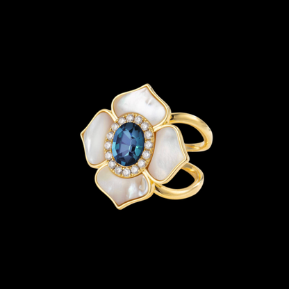 AVELIA Mother of Pearl Blue Crystal Flower Scarf Ring