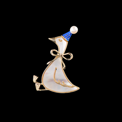 AVELIA Mother of Pearl Goose Brooch with Party Hat