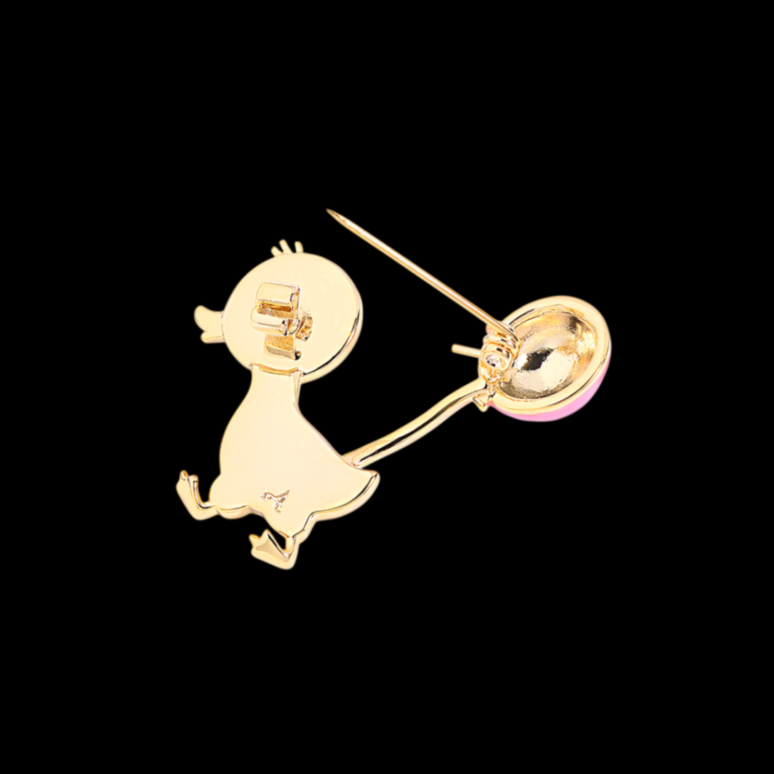 AVELIA Pink Balloon Enamel Duck Brooch