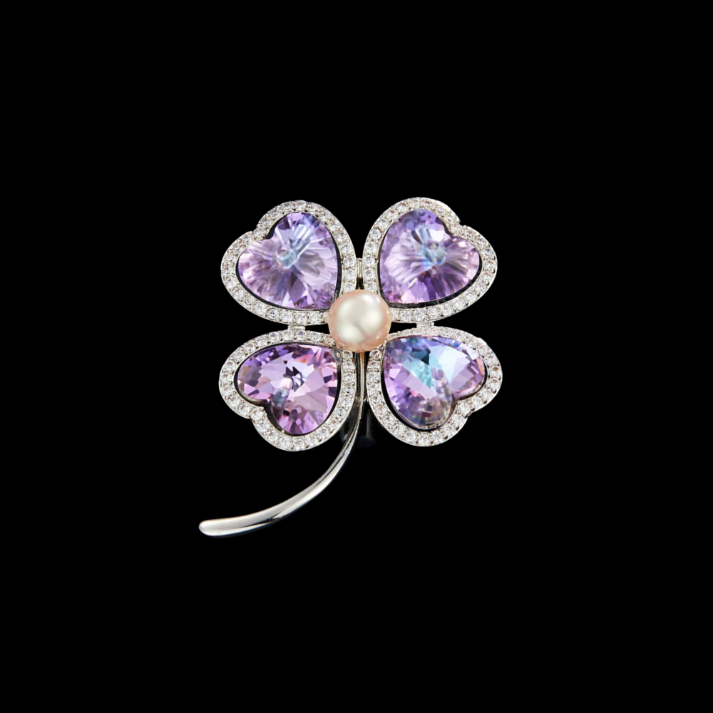 AVELIA Purple Crystal Four Leaf Clover Brooch