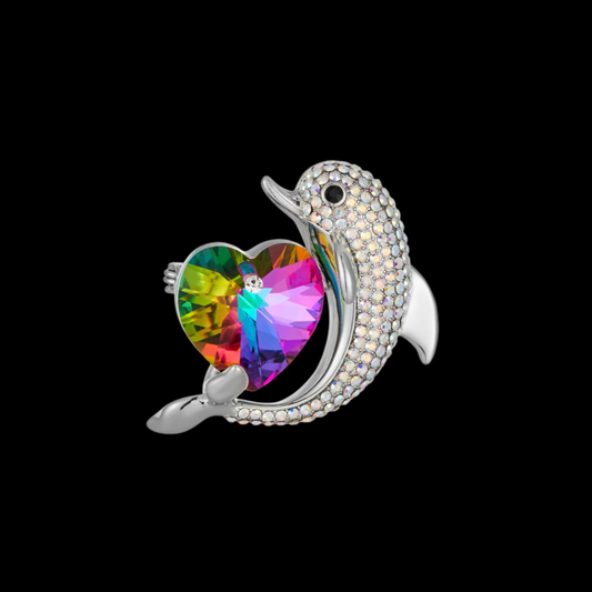 AVELIA Rainbow Heart Dolphin Brooch