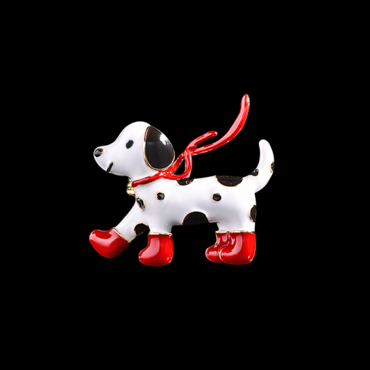 AVELIA Red Boots Spotted Dog Brooch