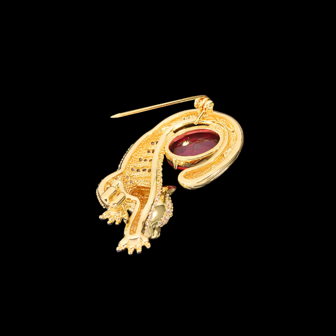 AVELIA Red Crystal Tiger Brooch with Green Eyes