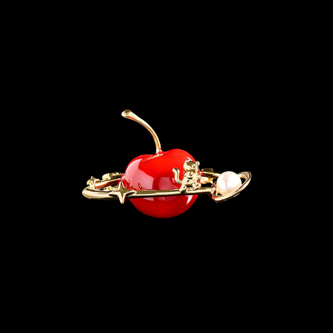 AVELIA Red Enamel Cherry Orbit Brooch