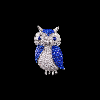 AVELIA Royal Blue Crystal Owl Brooch