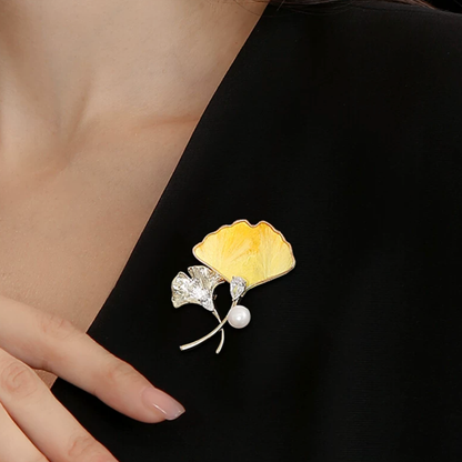 AVELIA Silk Velvet Yellow Leaf Brooch
