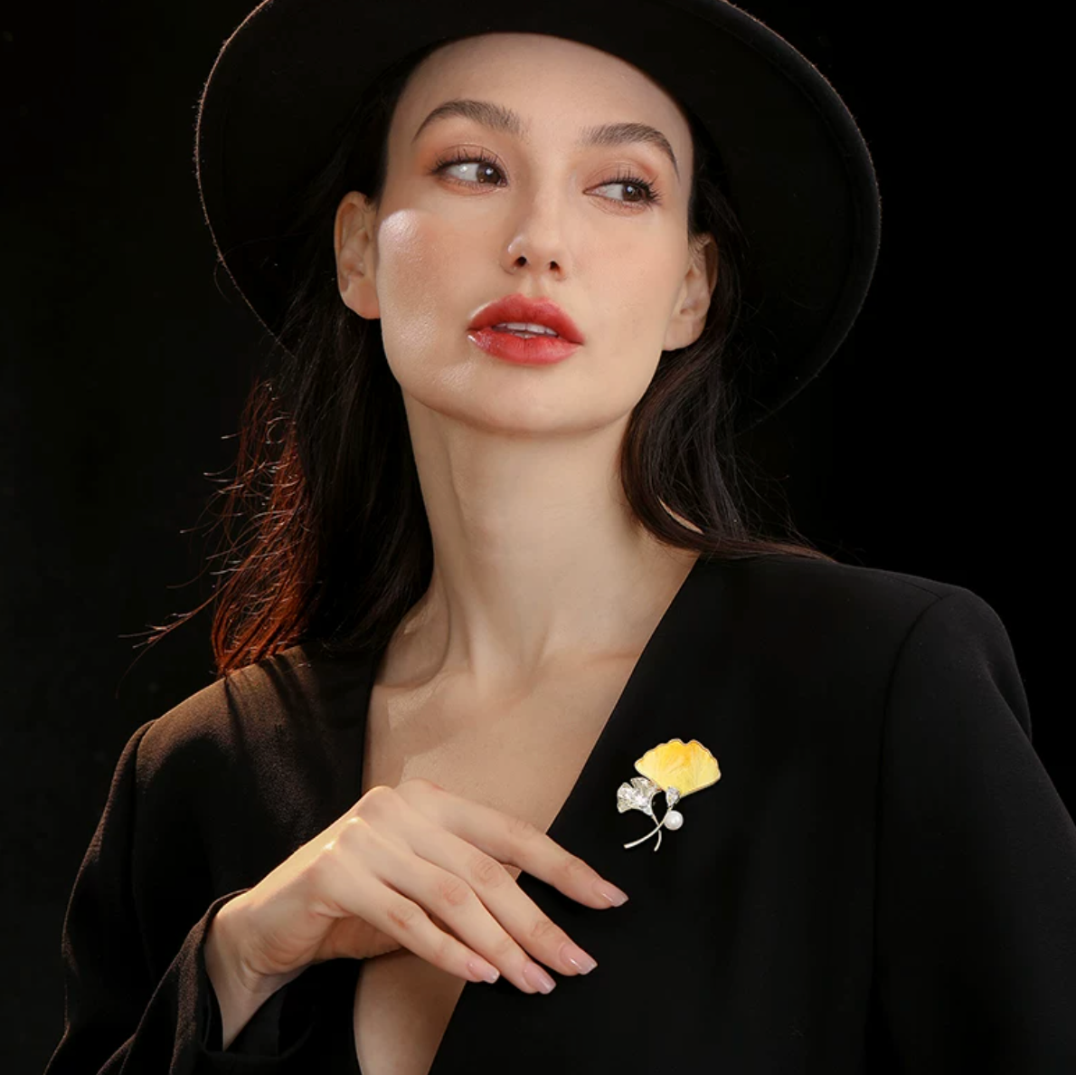 AVELIA Silk Velvet Yellow Leaf Brooch