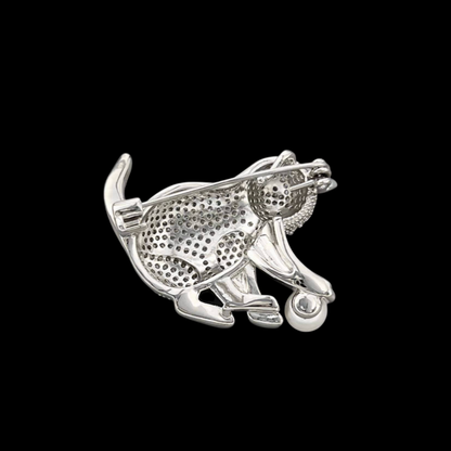 AVELIA Silver Crystal Cat with Pearl Brooch