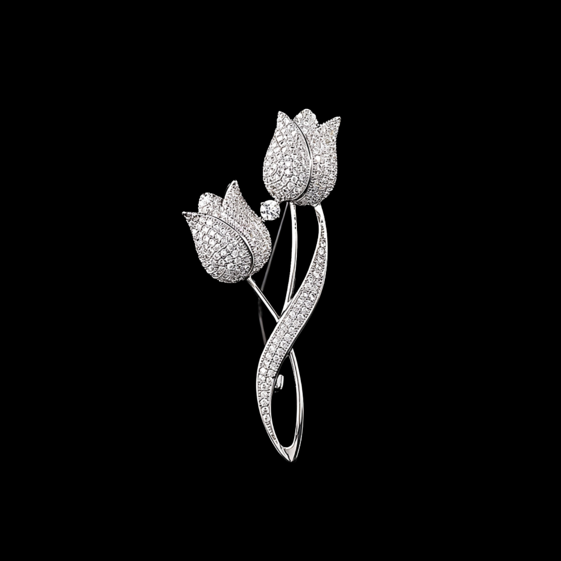 AVELIA Silver Crystal Twin Tulip Brooch