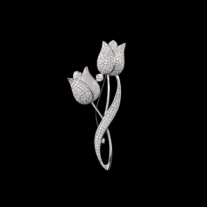 AVELIA Silver Crystal Twin Tulip Brooch