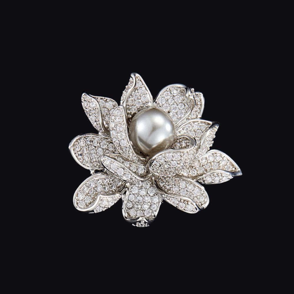 AVELIA Silver Crystal Water Lily Magnetic Brooch