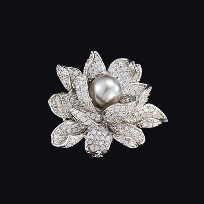 AVELIA Silver Crystal Water Lily Magnetic Brooch