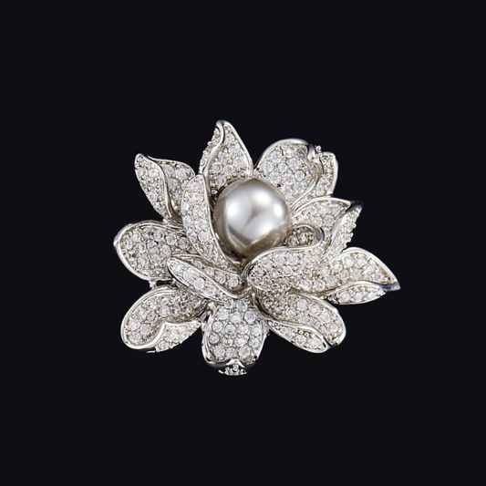AVELIA Silver Crystal Water Lily Magnetic Brooch
