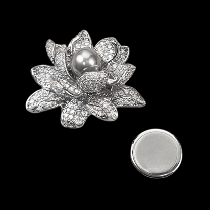 AVELIA Silver Crystal Water Lily Magnetic Brooch
