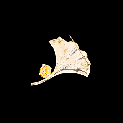 AVELIA Silver Ginkgo Citrine Crystal Brooch