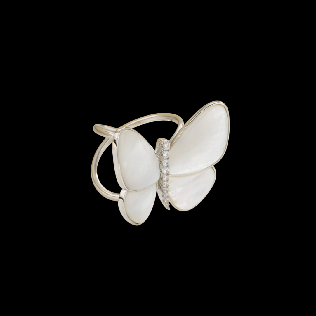 AVELIA Silver Mother of Pearl Butterfly Scarf Ring