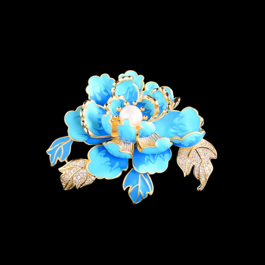 AVELIA Sky Glaze Enamel Peony Brooch