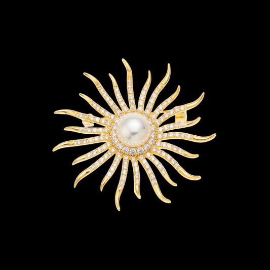 AVELIA Vintage Gold Sunburst Pearl Brooch