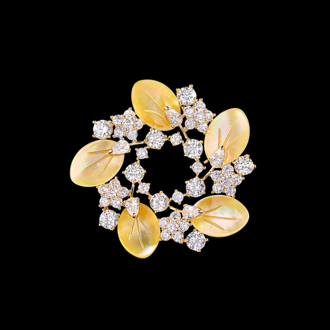 AVELIA Yellow Mother of Pearl Leaf Wreath Brooch