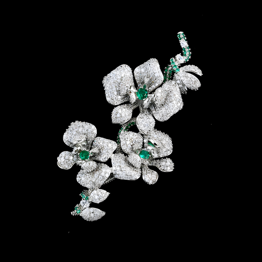 Classic Orchid Emerald Elegance Brooch - AVELIA JEWELRY