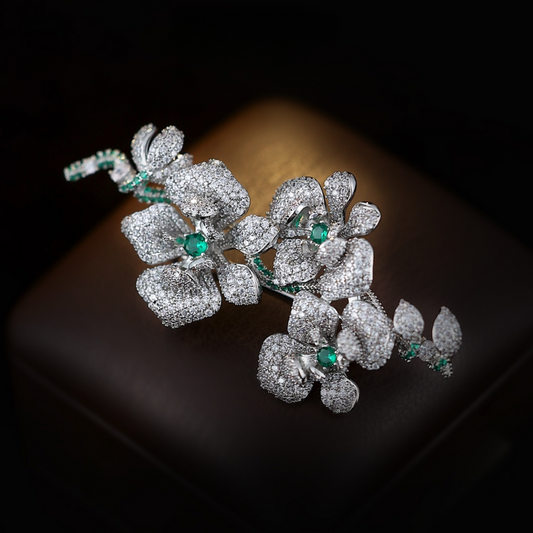 Classic Orchid Emerald Elegance Brooch - AVELIA JEWELRY