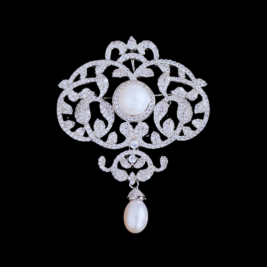 AVELIA Vintage Pearl Ornate Grace Brooch