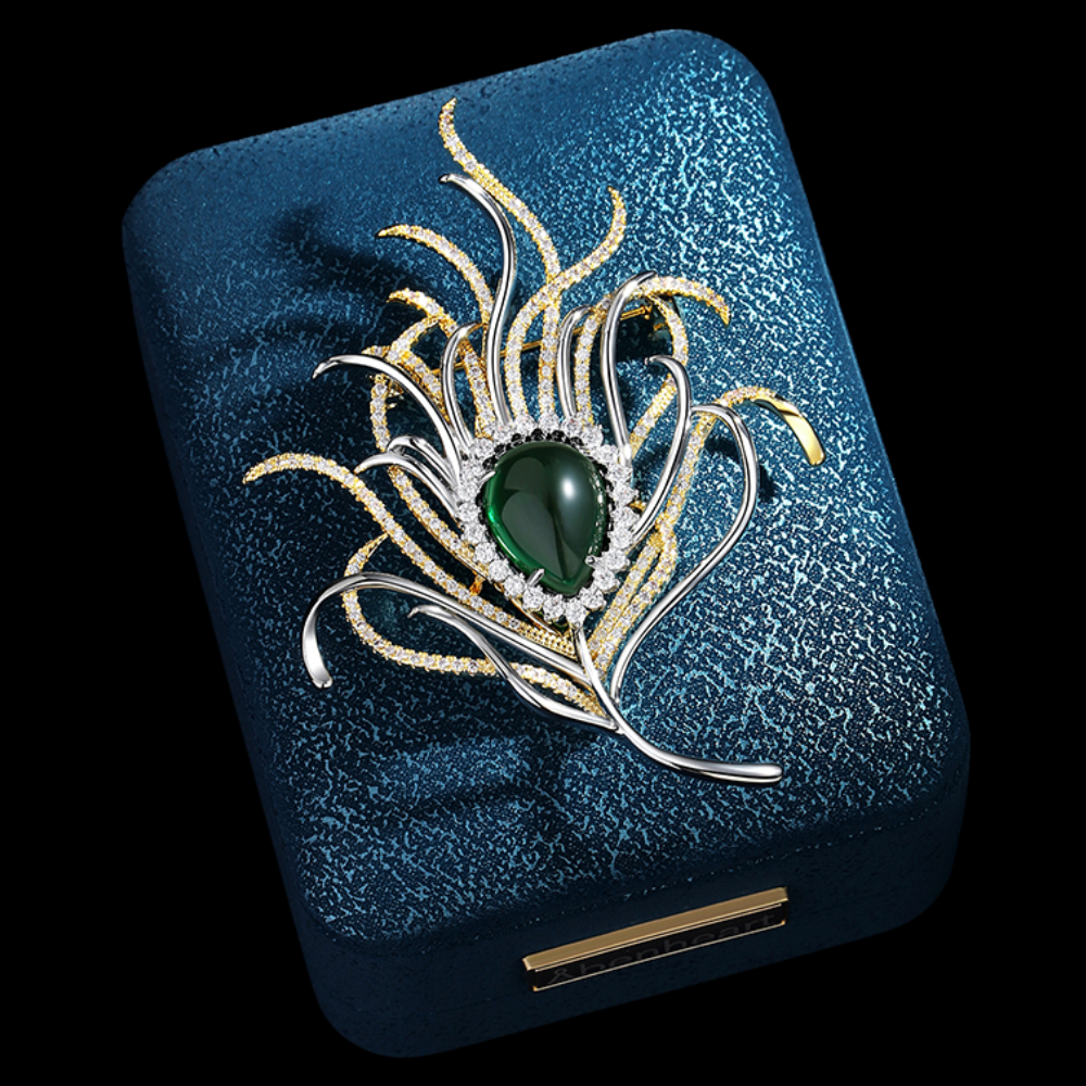 AVELIA Fortunelle Peacock Feather Grace Brooch