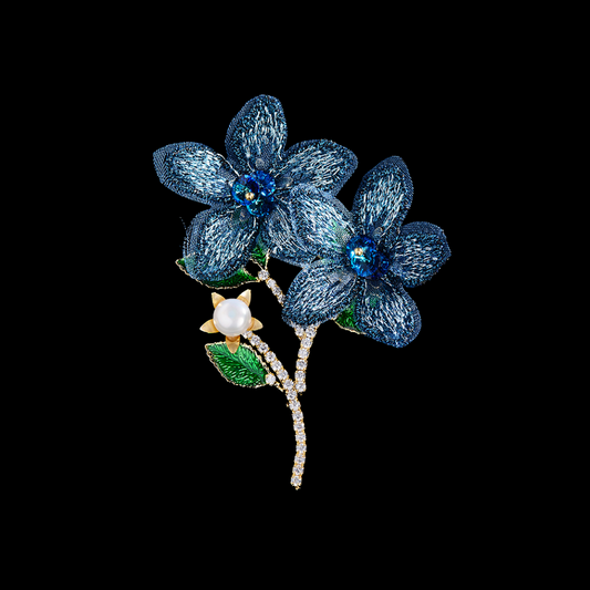 AVELIA Fortunelle Fabric-Inspired Blue Bloom Brooch