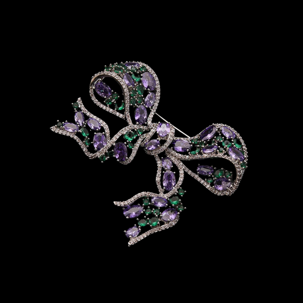 AVELIA Classic Gem-Embellished Bow Brooch