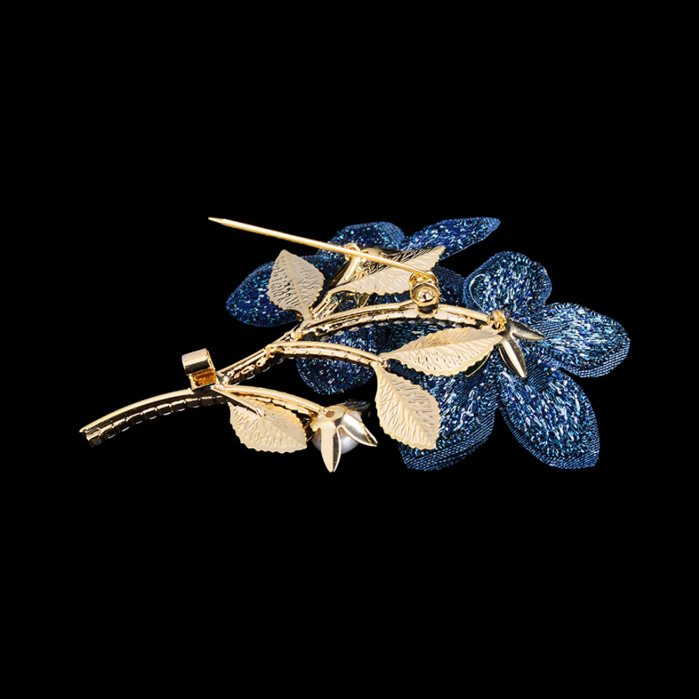 AVELIA Fortunelle Fabric-Inspired Blue Bloom Brooch