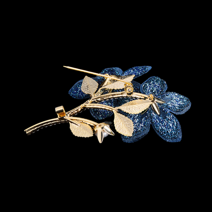 AVELIA Fortunelle Fabric-Inspired Blue Bloom Brooch