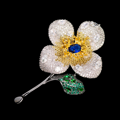 AVELIA Fortunelle Clover-Inspired Gem Flower Brooch