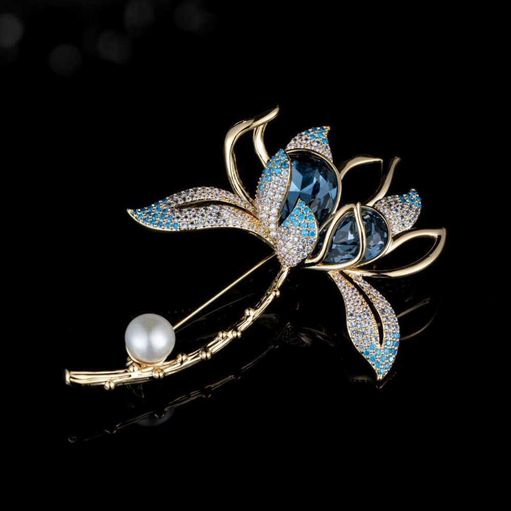 AVELIA Classic Blue Floral Pearl Brooch