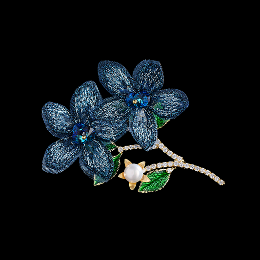 AVELIA Fortunelle Fabric-Inspired Blue Bloom Brooch