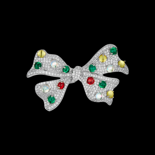 AVELIA Vintage Multicolored Gem Bow Brooch
